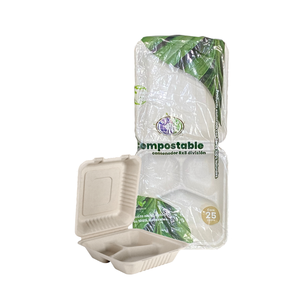 [CNCP8X8D-R1M6S1] CONTENEDOR COMPOSTABLE 8X8 DIVISIÓN REYMA 1 PAQ/25 PZAS