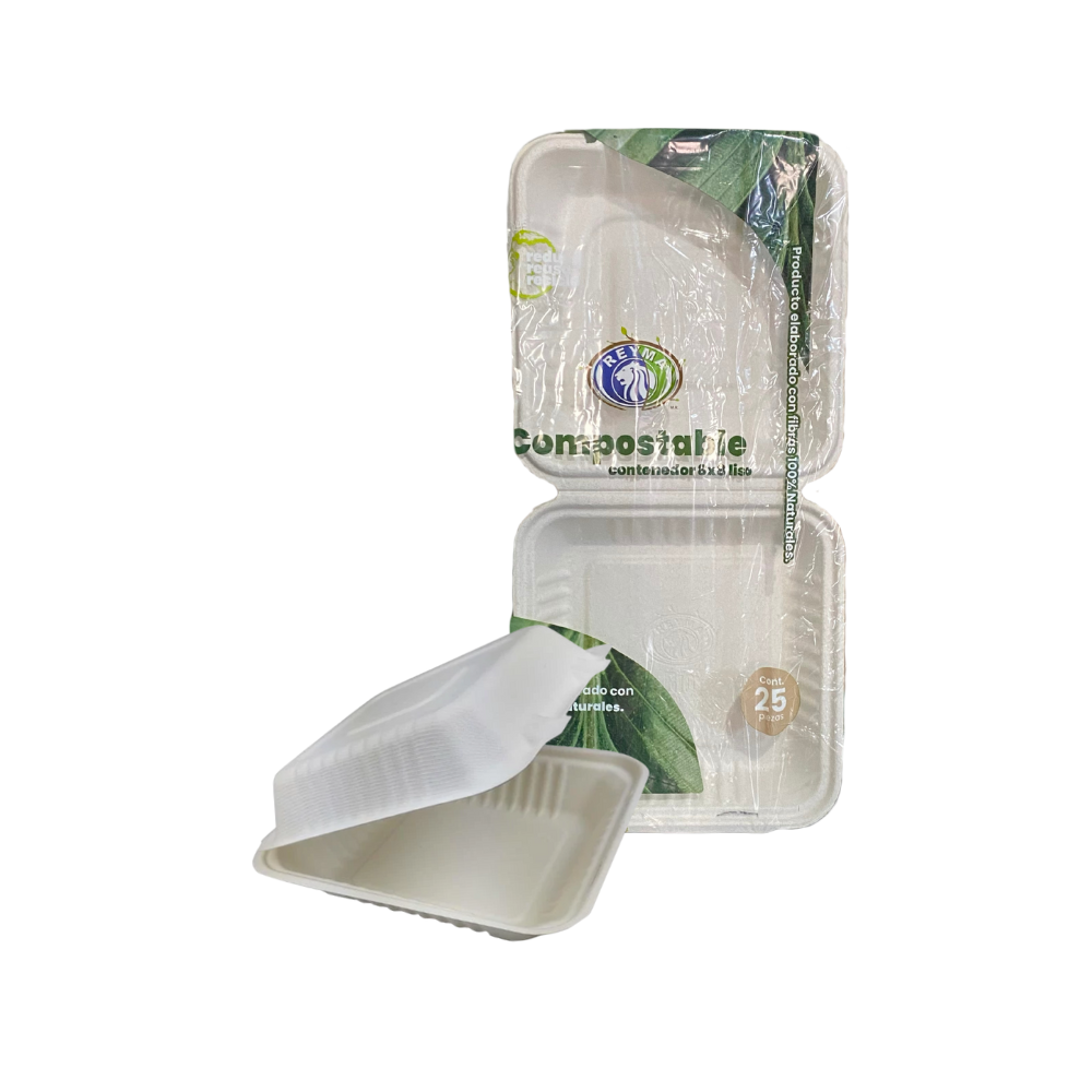 [CNCP8X8L-R1M4S2] CONTENEDOR COMPOSTABLE 8X8 LISO REYMA 1 PAQ/25 PZAS