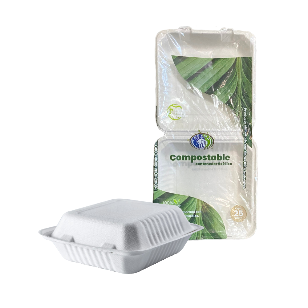 [CNCP9X9L] CONTENEDOR COMPOSTABLE 9X9 LISO REYMA 1 PAQ/25 PZAS