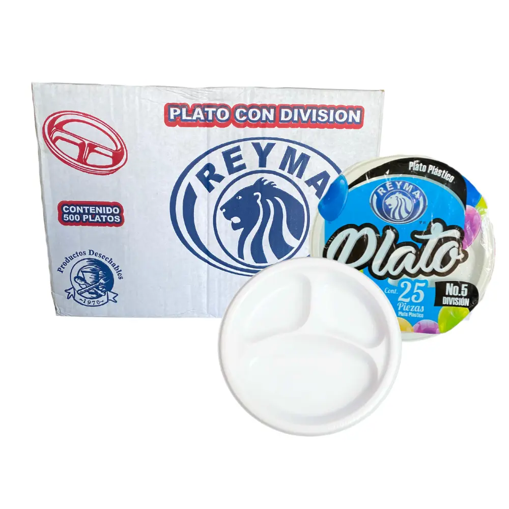 [PP5D CAJA - R4M2S3]PLATO PLÁSTICO NO.5 DIVISIÓN REYMA 20 PAQ/ 25 PZAS C/U
