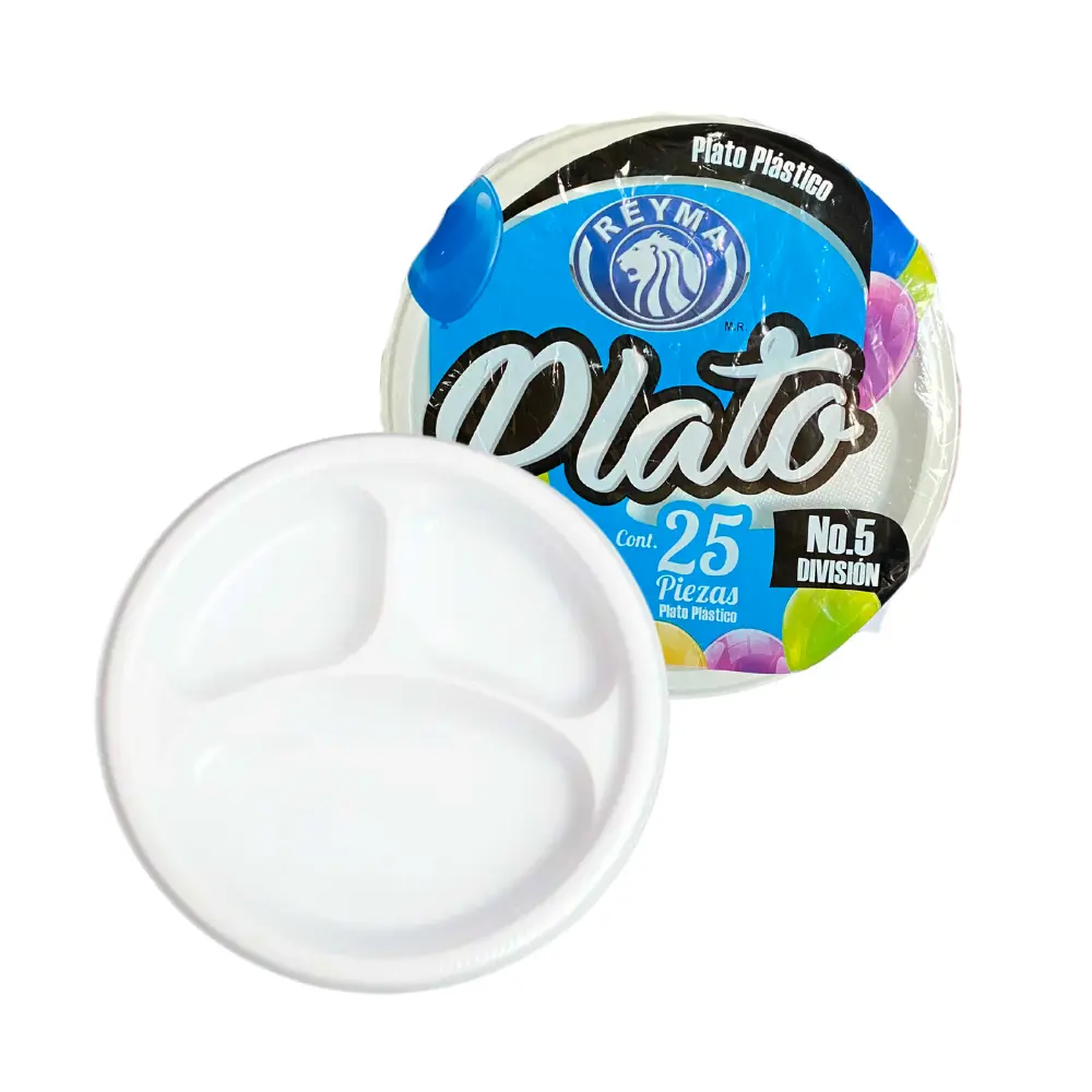 [PP5D - R0M0S0] PLATO PLÁSTICO NO.5 DIVISIÓN REYMA PAQUETE 25 PZAS