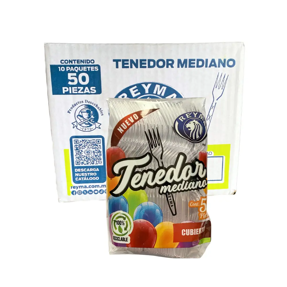 [CTM50TR CAJA-R1M2S0] TENEDOR MEDIANO 10 PAQ/50 PZAS TRANSPARENTE
