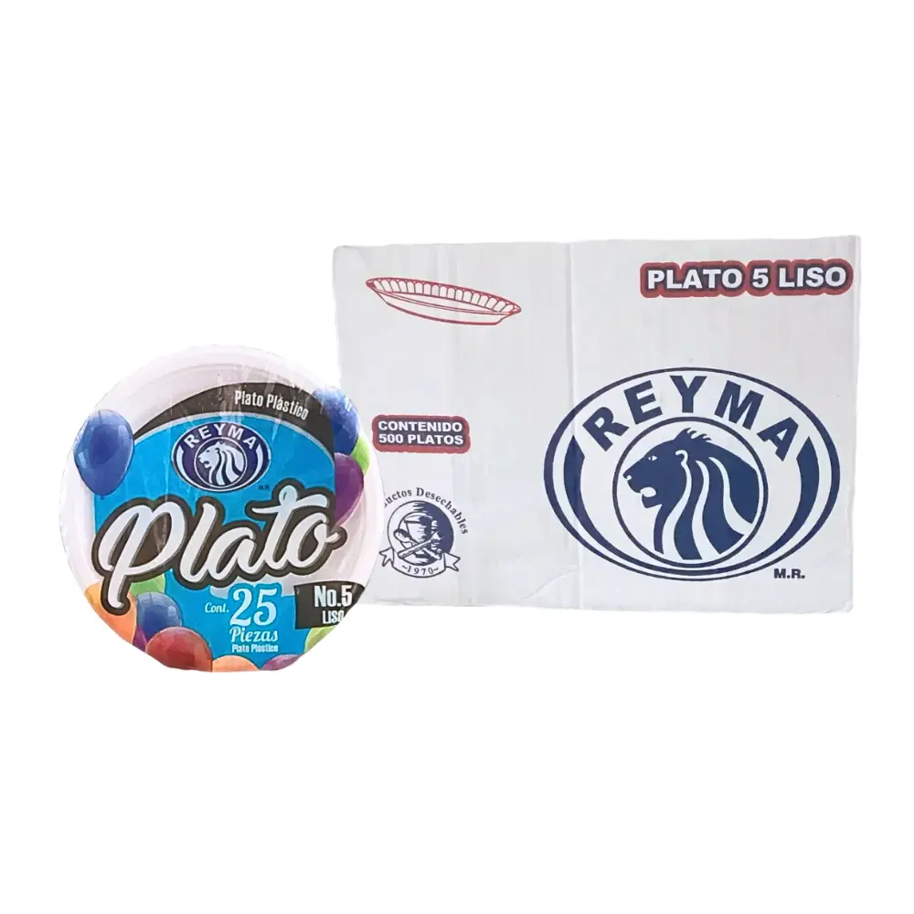 [PP5L CAJA-R7AM4]PLATO PLÁSTICO NO.5 LISO  REYMA  20 PAQ/25 PZAS C/U