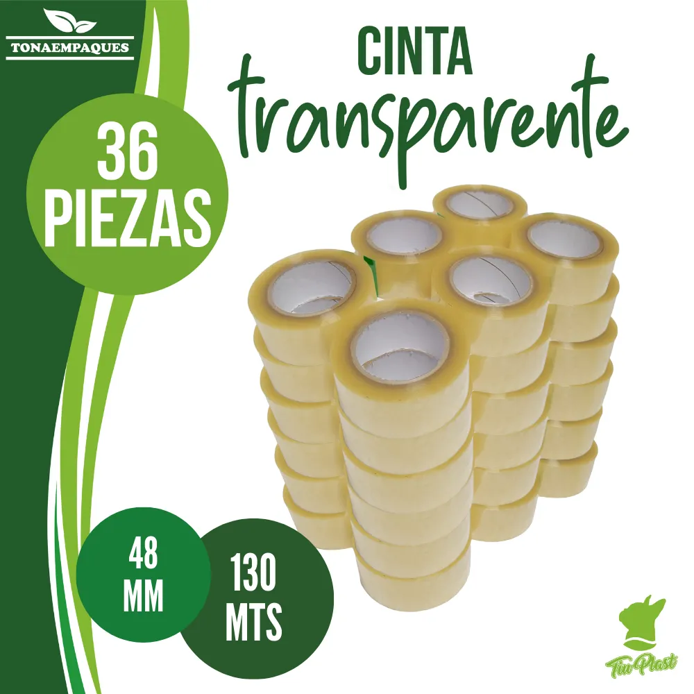 [CT48X130X36] Cinta adhesiva transparente 48 mm x 130 metros TiuPlast / Caja 36 piezas