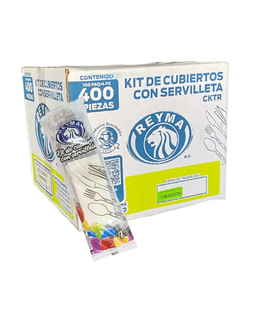 [CKGSTR CAJA-R1M4S0] KIT DE CUBIERTOS GRANDE TRANSPARENTE (CCG, CTG, CCH) Y SERVILLETA, 100 PAQ