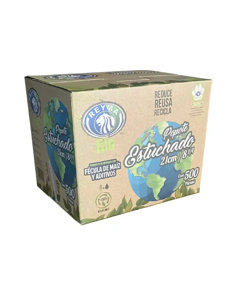 [POCES21BIO-R1M3S2] POPOTE BIODEGRADABLE CAJA ESTUCHADO 21 CM 1 CJ/500 PZAS