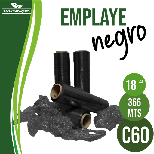 [ECNEGRO18601200] Emplaye Manual Color Negro 18" x C60 x 1,200 Ft - 366 metros -Peso 2.84 Kg