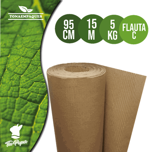 [CC95X5] Carton Corrugado/ Single Face rollo 95 cm de ancho x  15 metros de largo - Flauta C  - Peso 5 Kg