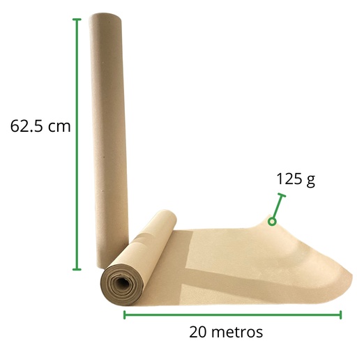 [PK625X20M] Papel Kraft rollo 62.5 cm de ancho x 20 metros de largo x Cal 125 g - Peso 1.8 Kg aproximadamente