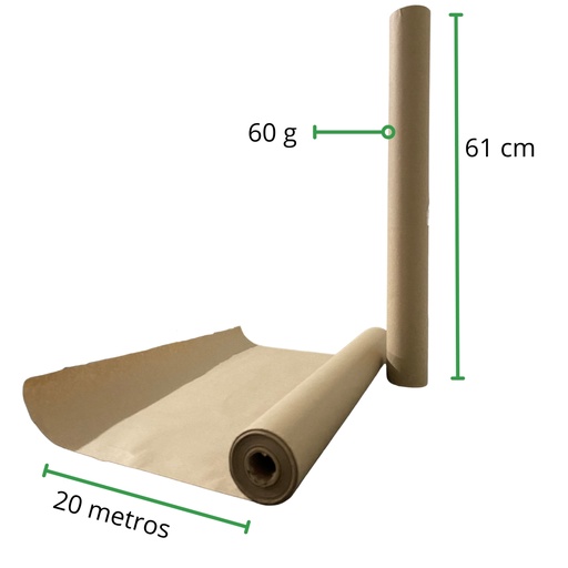 [PK61X60X20M] Papel Kraft rollo 61 cm de ancho x 20 metros de largo x Cal 60 g - Peso 0.8 Kg aproximadamente