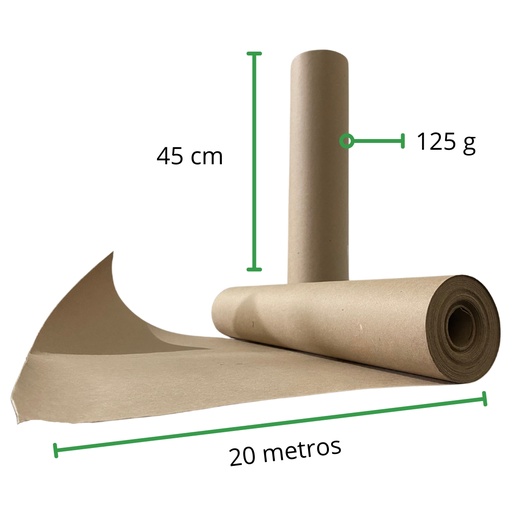 [PK45X20M] Papel Kraft rollo 45 cm de ancho x 20 metros de largo x Cal 125 g - Peso 1.24 Kg aproximadamente