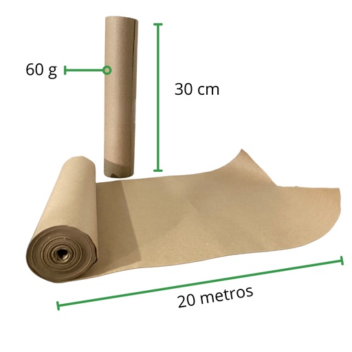 [PK30X20M] Papel Kraft rollo 30 cm de ancho x 20 metros de largo x Cal 60 g - Peso 0.4 Kg aproximadamente