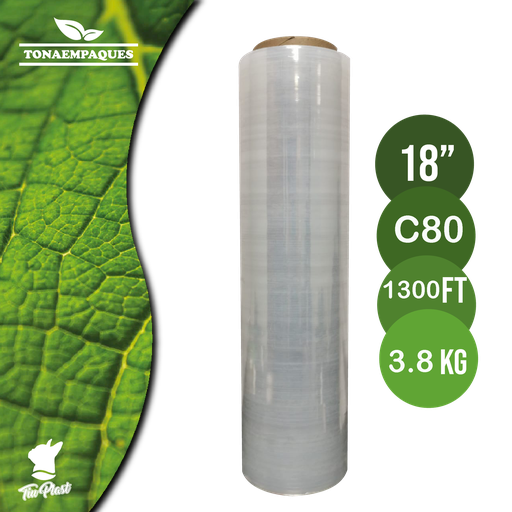 [PM18C801300] Pelicula Emplaye Manual Transparente 18" x C80 x 1,300 Ft - 396 metros -Peso 3.8 Kg TiuPlast