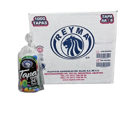 [TP4A8 CAJA-R5M1S2] TAPA LISA P/VASO POLIPRO NO 4A/8 REYMA 20 PAQ / 50 PZAS