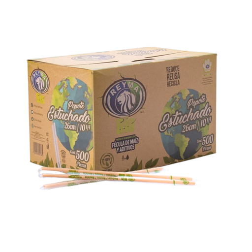 [POCES26BIO-R1M3S0] POPOTE BIODEGRADABLE CAJA ESTUCHADO 26 CM 1 CJ/500 PZAS