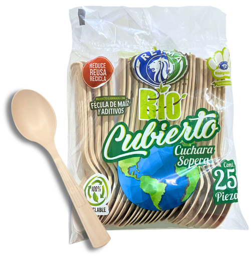 [CS1BIO-R1M3S3] CUCHARA PLASTICA BIODEGRADABLE SOPERA NO 1 REYMA 1 PAQ/25 PZAS