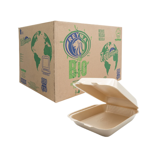 [CN7X7L4PBIO CAJA-R1AM1S2] CONTENEDOR TERMICO BIODEGARDABLE 7X7 LISO REYMA 4 PAQ/50 PZAS 