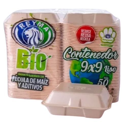 [CN9X9L4PBIO-R1AM1S0] CONTENEDOR TERMICO BIODEGRADABLE 9X9 LISO REYMA  1 PAQ/50 PZAS 