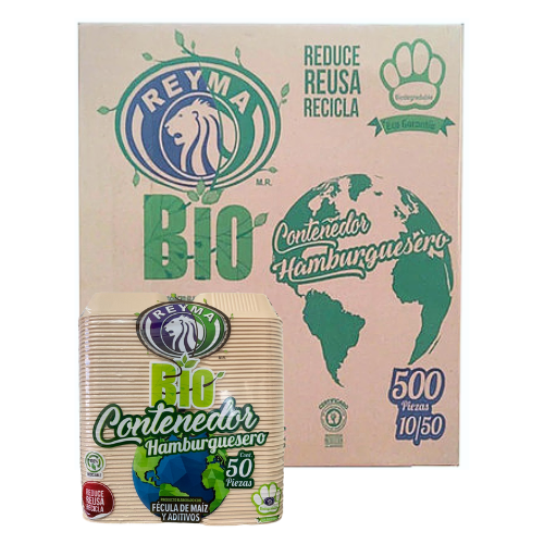 [CNH10PBIO CAJA-R5CM5S1] CONTENEDOR TERMICO BIODEGRADABLE  P/HAMBURGUESA REYMA 10 PAQ/50 PZAS 