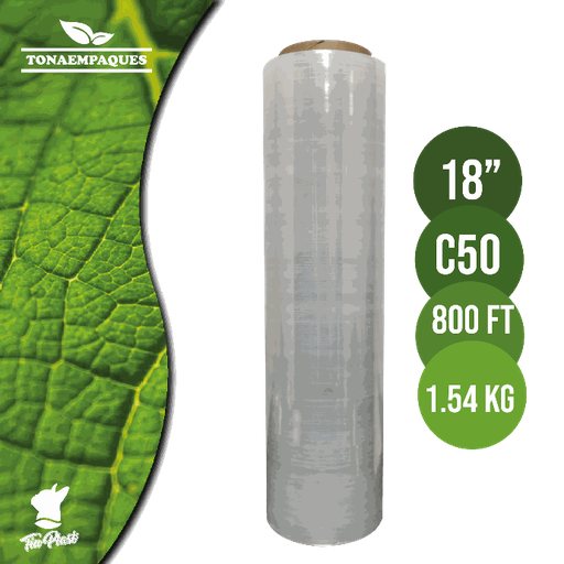 [PM18C50800] Pelicula Emplaye Manual Transparente 18" x C50 x 800 Ft - 244 metros -Peso 1.54 Kg TiuPlast