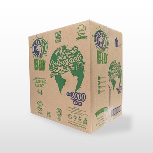 [POGESCO22BIO-R1M3S0] POPOTE BIODEGRADABLE GRANEL ESTUCHADO CORRUGADO 22 CM 1 CJ/2000 PZAS