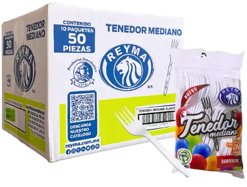 [CTM50BC CAJA-R1M1S4] TENEDOR MEDIANO 10 PAQ/50 PZAS BLANCO