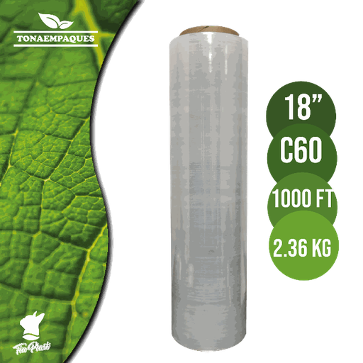 [PM18C601500] Película Manual Transparente 18" x C60 x 1,500 Ft -  metros -Peso 3.33 Kg aproximadamente TiuPlast