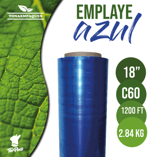 [ECAZUL18601200] Emplaye Manual Color Azul 18" x C60 x 1,200 Ft - 366 metros -Peso 2.84 Kg