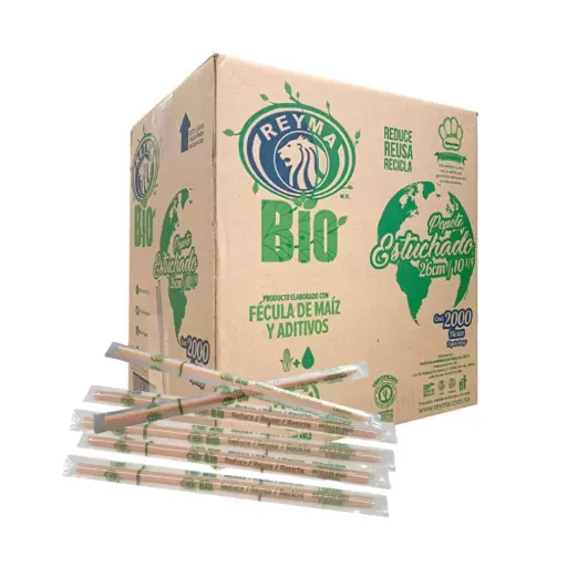 [POGES26BIO-R1M3S1] POPOTE BIODEGRADABLE GRANEL ESTUCHADO 26 CM 1 CJ/2000 PZAS