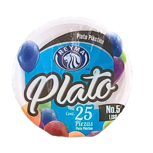 [PP5L - R4M2S3] PLATO PLÁSTICO NO.5 LISO REYMA PAQUETE 25 PZAS