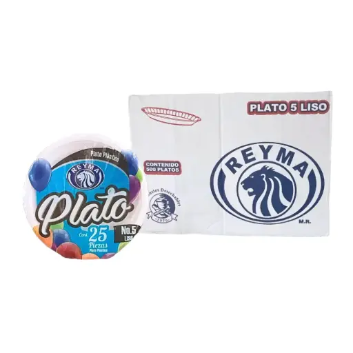 [PP5L CAJA - R4M2S3]PLATO PLÁSTICO NO.5 LISO  REYMA  20 PAQ/25 PZAS C/U