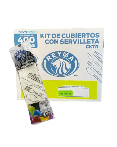 [CKGSNE CAJA-R1M4S0] KIT DE CUBIERTOS GRANDE NEGRO (CCG, CTG, CCH) Y SERVILLETA, 100 PAQ