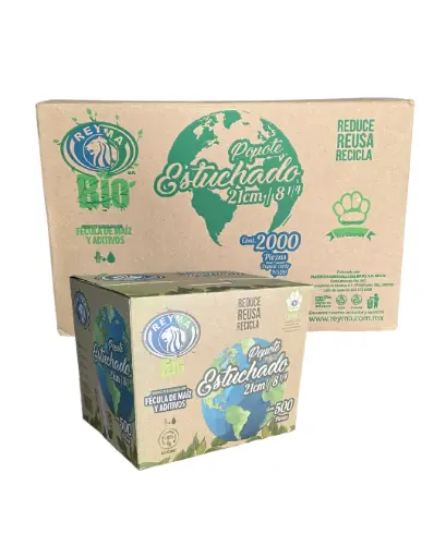[POCES21BIO CAJA-R1M3S2] POPOTE BIODEGRADABLE CAJA ESTUCHADO 21 CM 4 CJS/500 PZAS 